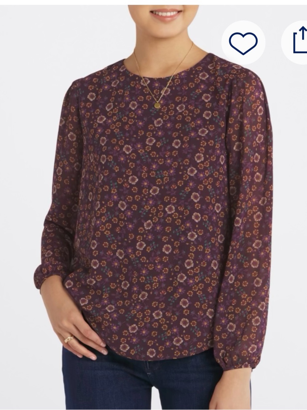 Long-Sleeve Floral Blouse in Plum
